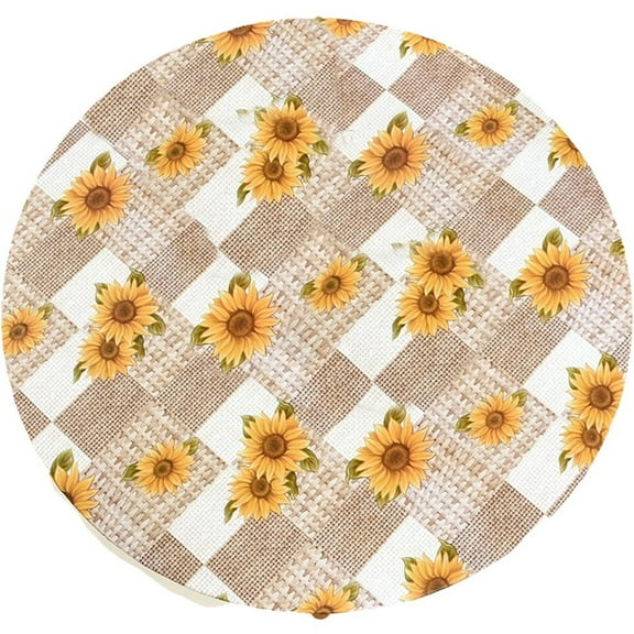 Round Vinyl Fitted Tablecloth with Flannel Backing Elastic Edge Design Table Cover Waterproof Oil-proof Pvc Table Cloth Stain-resistant Wipeable for Round Table