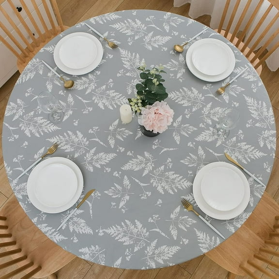 Round Vinyl Fitted Tablecloth with Flannel Backing Elastic Edge Plastic Table Cover Waterproof Table Cloth Stain-Resistant Wipeable for 45"-52" Round Table