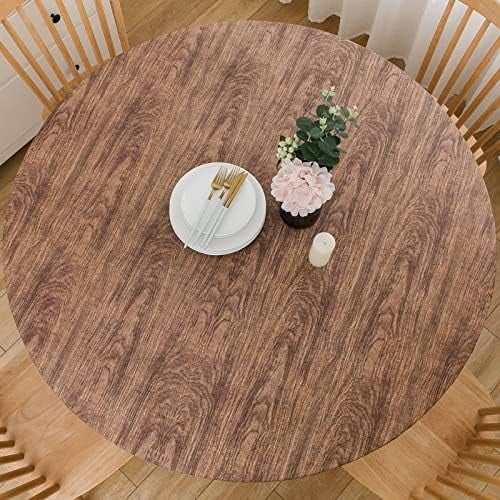 Round Vinyl Fitted Tablecloth with Flannel Backing Elastic Edge Table Cover Waterproof Stain-Resistant Wipeable Tablcloths Fits 40-44" Round Tables