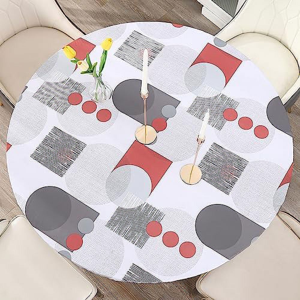 Round Vinyl Fitted Tablecloth Waterproof Oilcloth Elasticized Table