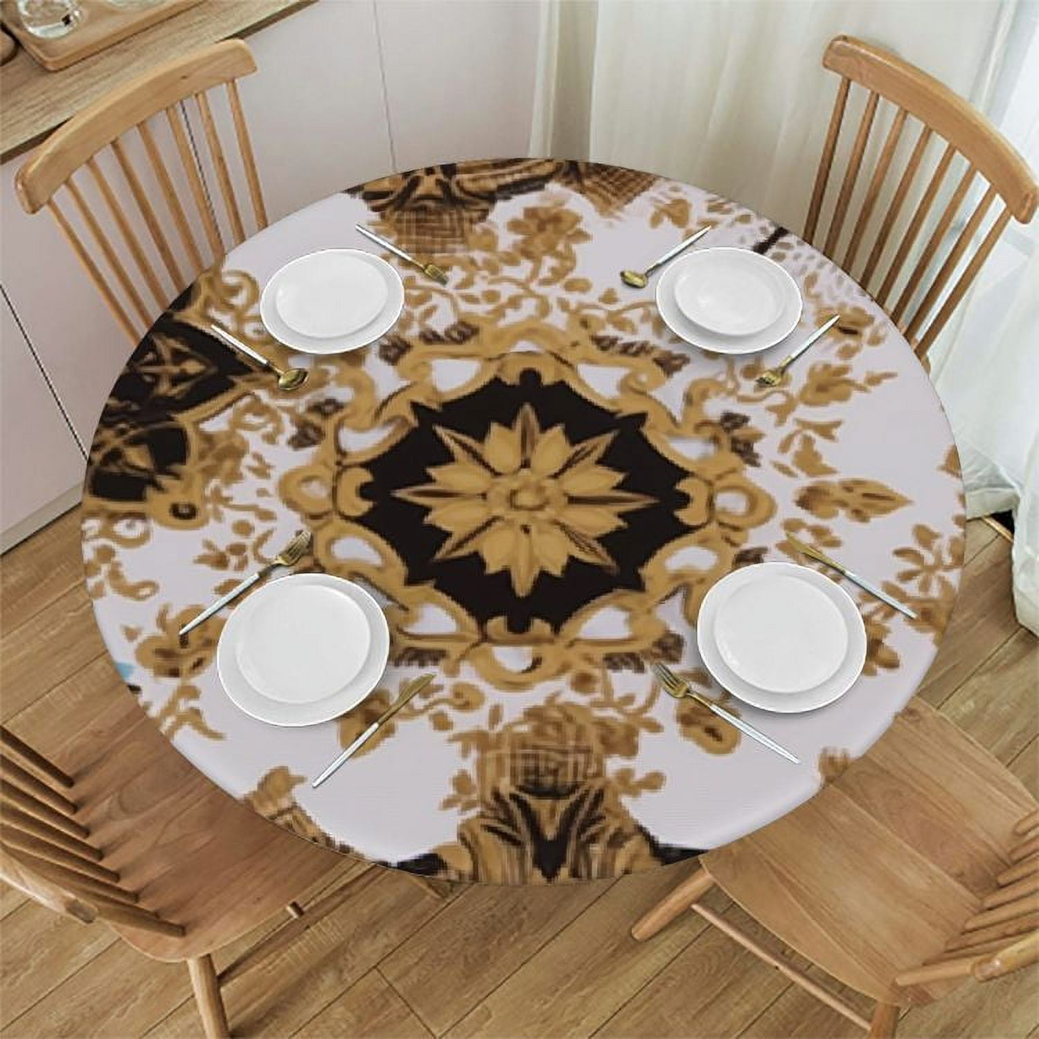 Round Vinyl Fitted Tablecloth Waterproof Oilcloth Elasticized Table