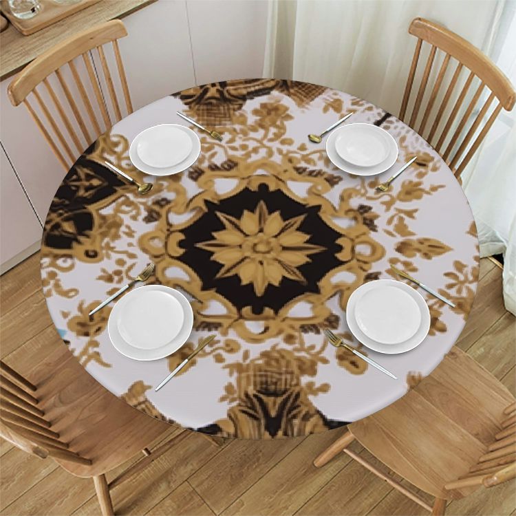 Round Vinyl Fitted Tablecloth Waterproof Oilcloth Elasticized Table