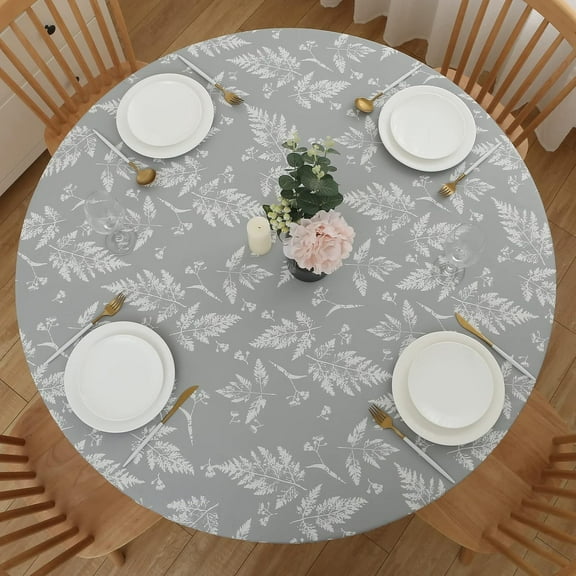 Round Vinyl Fitted Tablecloth with Flannel Backing Elastic Table Cloth Waterproof Oil-Proof Plastic Cover- Fits Tables up to 36" - 44" Diameter