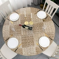 Round Vinyl Fitted Tablecloth with Flannel Backing Elastic Table Cloth Waterproof Oil-Proof Plastic Cover- Fits Tables up to 40" - 44" Diameter