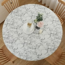 Round Vinyl Fitted Tablecloth with Flannel Backing Elastic Table Cloth Waterproof Oil-Proof Plastic Cover