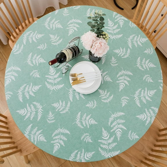 Round Vinyl Fitted Tablecloth with Flannel Backing Elastic Table Cloth Waterproof Oil-Proof Plastic Cover