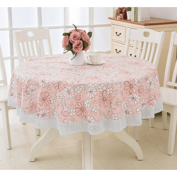 Round Vinyl Lace Tablecloth Waterproof PVC Plastic Wipeable Spillproof Peva Heavy Duty Stainproof Oilcloth Tablecloth for Card Table