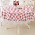 thumbnail image 1 of Round Vinyl Oilcloth Lace Tablecloth Waterproof PVC Plastic Wipeable Heavy Duty Oil Spillproof Circle Tablecloth for Kitchen BBQ Blue Leaf, 1 of 5