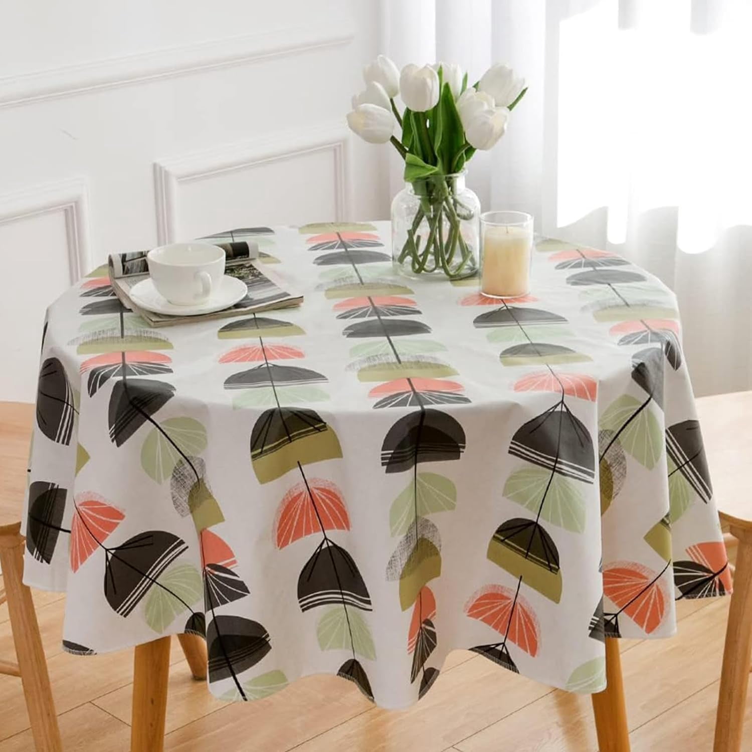 Round Vinyl Tablecloth 60 inch Flannel Backed Heavy Duty Tablecloth ...