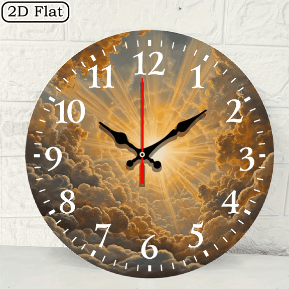 Round Wall Clock 10x10 Inch Digital Display Celestial Sunburst Cloud Pattern Indoor Timepiece 1pc Battery Not Included
