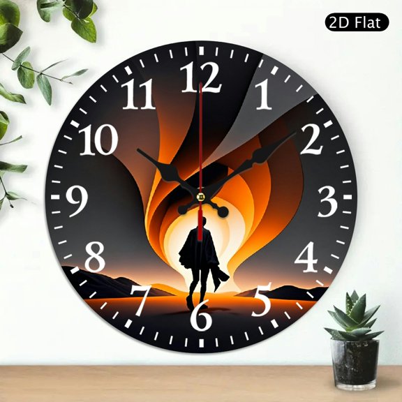 Round Wall Clock Abstract Silhouette Design Silent Battery Operated Modern Home Decor 10x10 Inch 1pc Battery Not Included