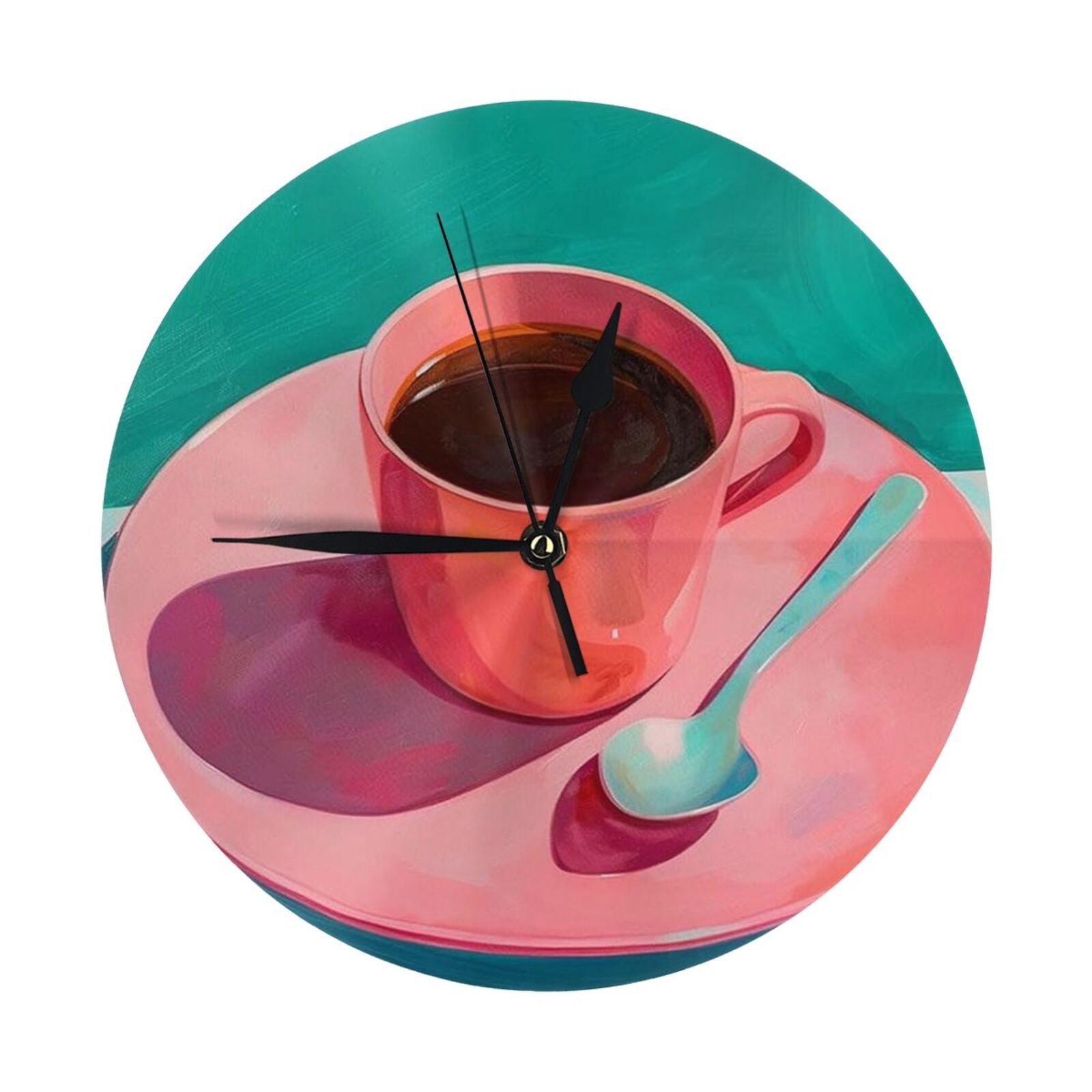Round Wall Clock Afternoon Tea Black Coffee Printed Decorative ...