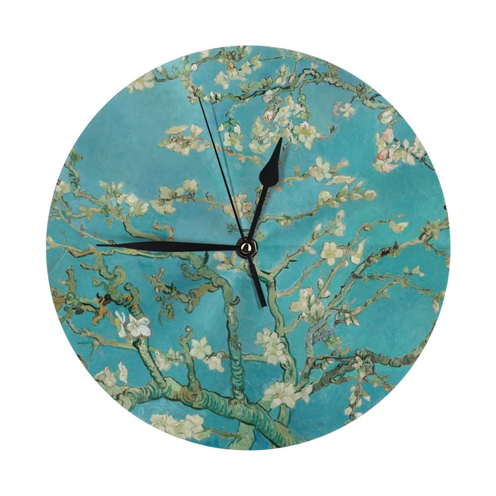 Round Wall Clock Almond Branches In Bloom Printed Decorative & Creative ...