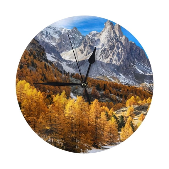 Round Wall Clock Autumn Forest Mountain Scenery Printed Decorative & Creative Dual-Purpose Clocks Battery Operated For Home/Office/Classroom/School Clock