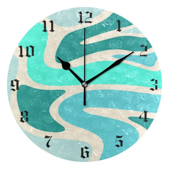 Round Wall Clock Battery Operated Silent Non-Ticking Decorative Creative Dual-Use Golden Pointer Clock Suit for Home Decor Living Room Kitchen Abstract Green Line