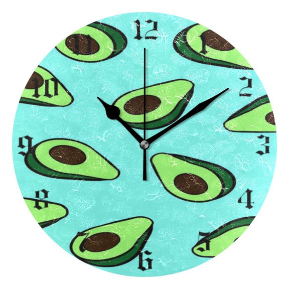 Round Wall Clock Battery Operated Silent Non-Ticking Decorative Creative Dual-Use Golden Pointer Clock Suit for Home Decor Living Room Kitchen Blue Avocado