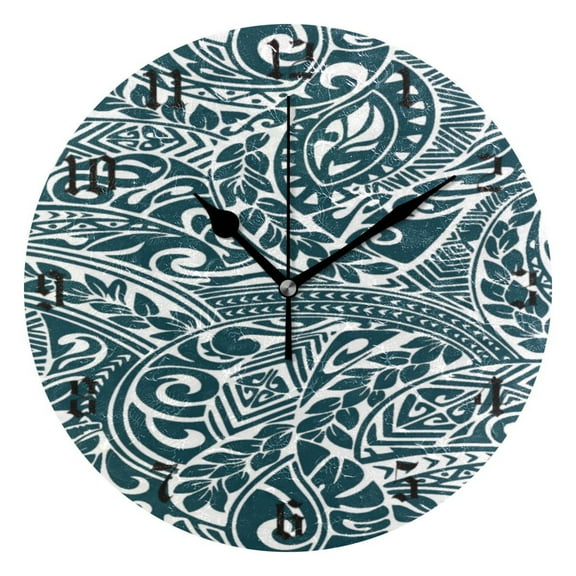 Round Wall Clock Battery Operated Silent Non-Ticking Decorative Creative Dual-Use Golden Pointer Clock Suit for Home Decor Living Room Kitchen Boho Pattern