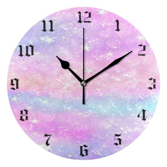Round Wall Clock Battery Operated Silent Non-Ticking Decorative Creative Dual-Use Golden Pointer Clock Suit for Home Decor Living Room Kitchen Colorful Shining Star