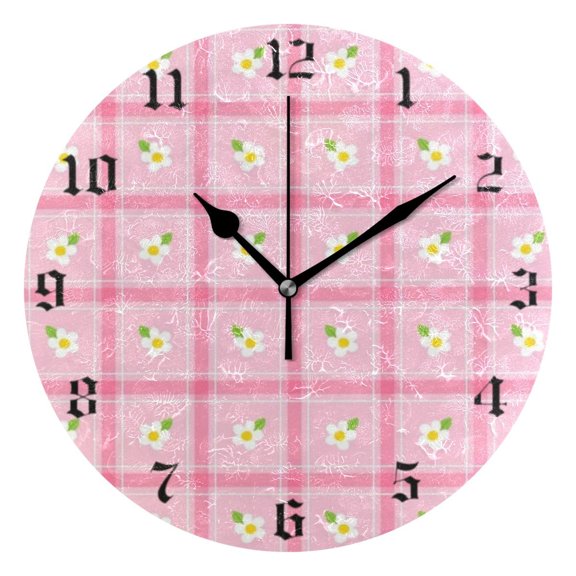 Round Wall Clock Battery Operated Silent Non-Ticking Decorative Creative Dual-Use Golden Pointer Clock Suit for Home Decor Living Room Kitchen Cute Daisy Flower