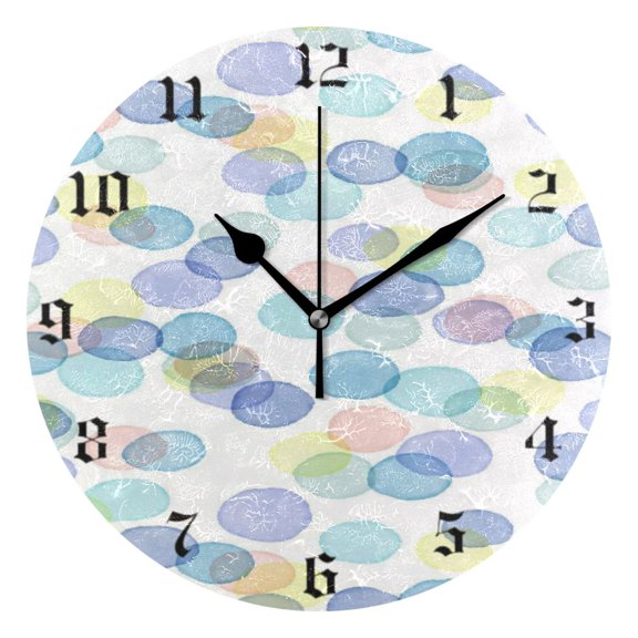 Round Wall Clock Battery Operated Silent Non-Ticking Decorative Creative Dual-Use Golden Pointer Clock Suit for Home Decor Living Room Kitchen Multicolored Dots