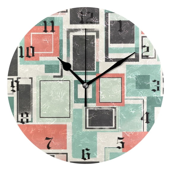 Round Wall Clock Battery Operated Silent Non-Ticking Decorative Creative Dual-Use Golden Pointer Clock Suit for Home Decor Living Room Kitchen Retrostyle Geometric