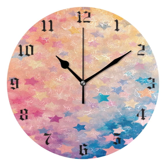 Round Wall Clock Battery Operated Silent Non-Ticking Decorative Creative Dual-Use Golden Pointer Clock Suit for Home Decor Living Room Kitchen Stars in Various Color