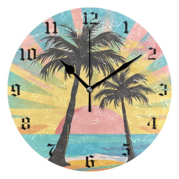 Round Wall Clock Battery Operated Silent Non-Ticking Decorative Creative Dual-Use Golden Pointer Clock Suit for Home Decor Living Room Kitchen Summer Vibes