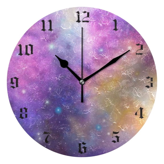 Round Wall Clock Battery Operated Silent Non-Ticking Decorative Creative Dual-Use Golden Pointer Clock Suit for Home Decor Living Room Kitchen Watercolor Space Galaxy