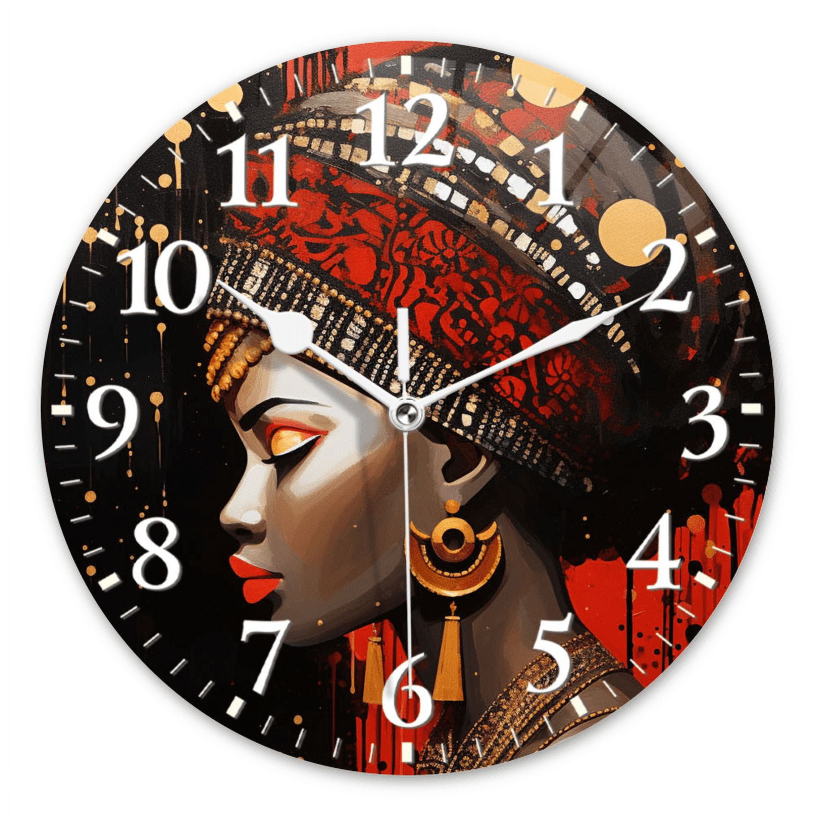 Round Wall Clock,Beautiful African Queen,Silent Non-Ticking Wall Clock ...