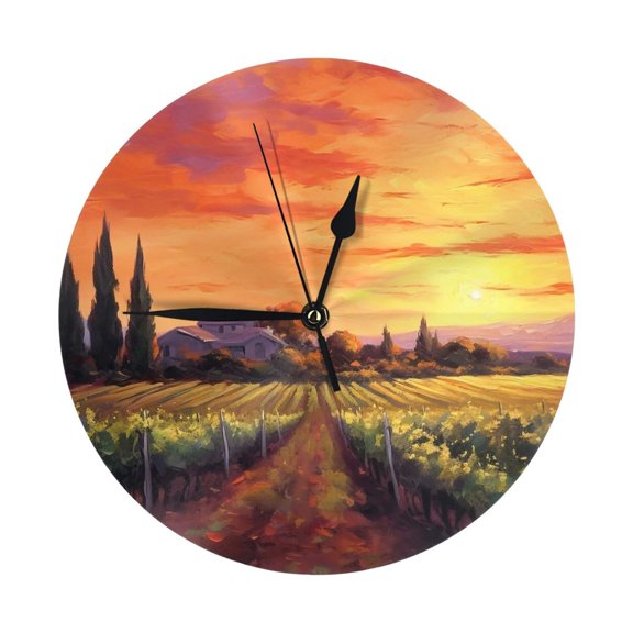 Round Wall Clock Beautiful Vineyard Sunset Printed Decorative & Creative Dual-Purpose Clocks Battery Operated For Home/Office/Classroom/School Clock