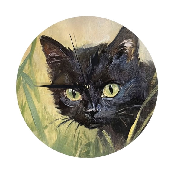 Round Wall Clock Black Cat-3 Printed Decorative & Creative Dual-Purpose Clocks Battery Operated For Home/Office/Classroom/School Clock