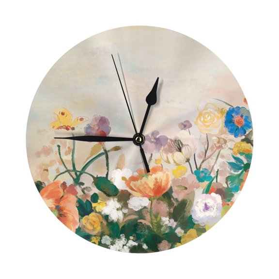 Round Wall Clock Blossom Garden Printed Decorative & Creative Dual-Purpose Clocks Battery Operated For Home/Office/Classroom/School Clock