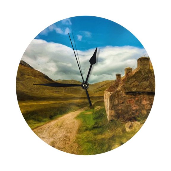 Round Wall Clock Blue Sky Printed Decorative & Creative Dual-Purpose Clocks Battery Operated For Home/Office/Classroom/School Clock