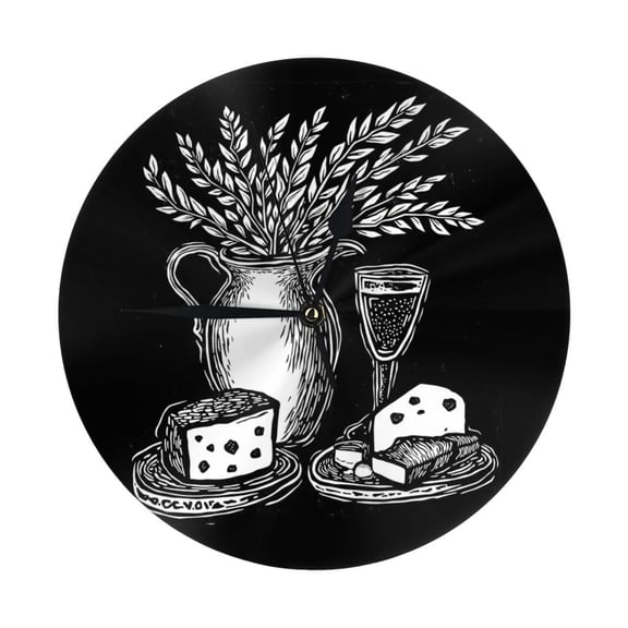 Round Wall Clock Breakfast Printed Decorative & Creative Dual-Purpose Clocks Battery Operated For Home/Office/Classroom/School Clock