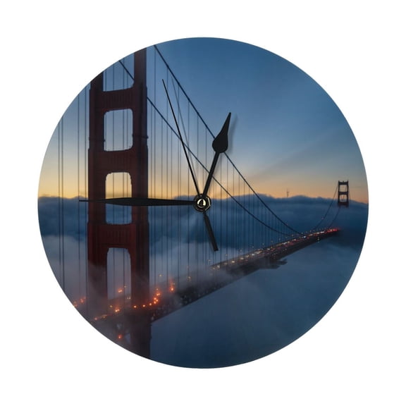 Round Wall Clock Bridge Printed Decorative & Creative Dual-Purpose Clocks Battery Operated For Home/Office/Classroom/School Clock