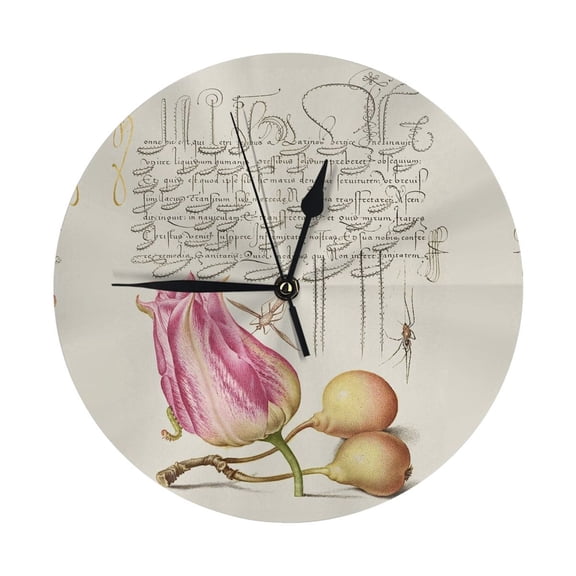 Round Wall Clock Budding Lily Printed Decorative & Creative Dual-Purpose Clocks Battery Operated For Home/Office/Classroom/School Clock