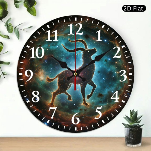 Round Wall Clock Capricorn Constellation Galaxy Design Silent Non Ticking Decorative Timepiece for Home Office 10x10 Inch 1pc Battery Not Included