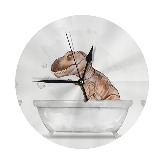 Round Wall Clock Dinosaur In Bubble Bath Printed Decorative & Creative Dual-Purpose Clocks Battery Operated For Home/Office/Classroom/School Clock