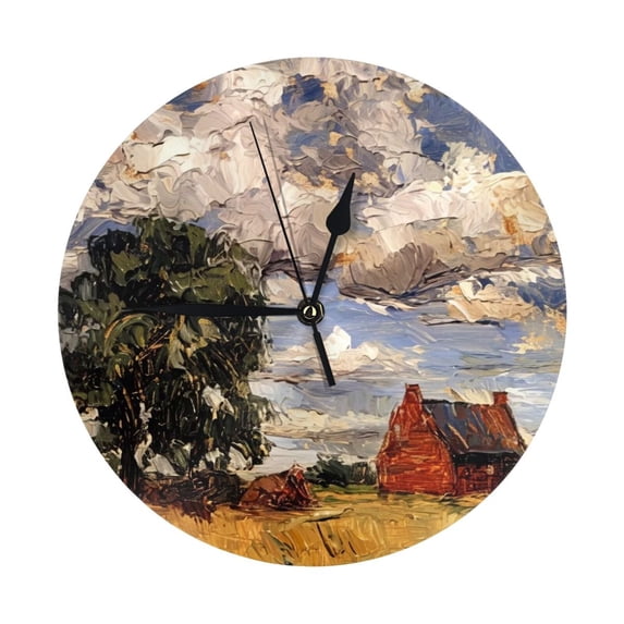 Round Wall Clock Dramatic Country Printed Decorative & Creative Dual-Purpose Clocks Battery Operated For Home/Office/Classroom/School Clock
