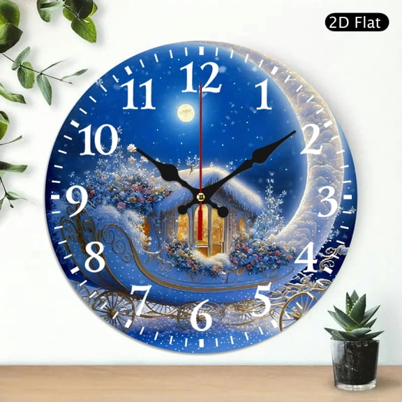 Round Wall Clock Fantasy Moon And Carriage Design Decorative Silent Timepiece 10x10 Inch 1pc Battery Not Included