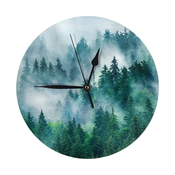Round Wall Clock Foggy Pine Forest Printed Decorative & Creative Dual-Purpose Clocks Battery Operated For Home/Office/Classroom/School Clock