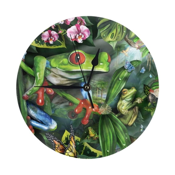 Round Wall Clock Frogs In The Mist Printed Decorative & Creative Dual-Purpose Clocks Battery Operated For Home/Office/Classroom/School Clock