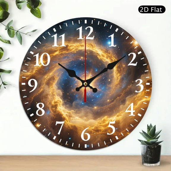 Round Wall Clock Galaxy Nebula Print Decorative Silent Clock for Living Room Bedroom Office 10x10 Inch 1pc Battery Not Included