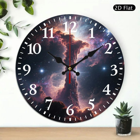 Round Wall Clock Galaxy Nebula Space Design Decorative Silent Analog Clock 10x10 Inch 1pc Battery Not Included