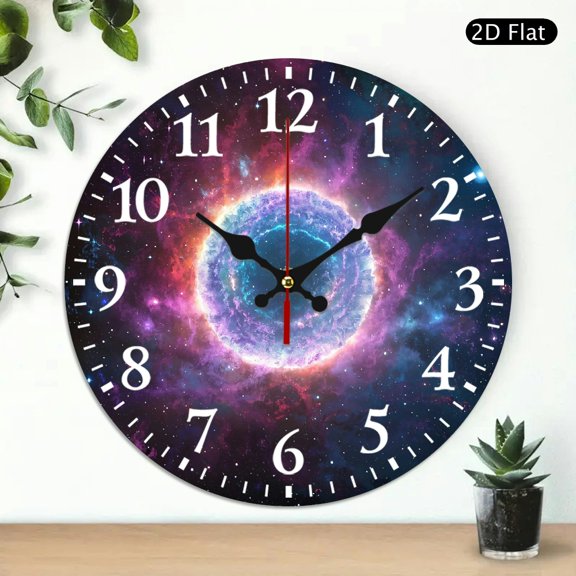 Round Wall Clock Galaxy Nebula Space Design Non-Ticking Decorative Clock 10x10 Inch 1pc Battery Not Included