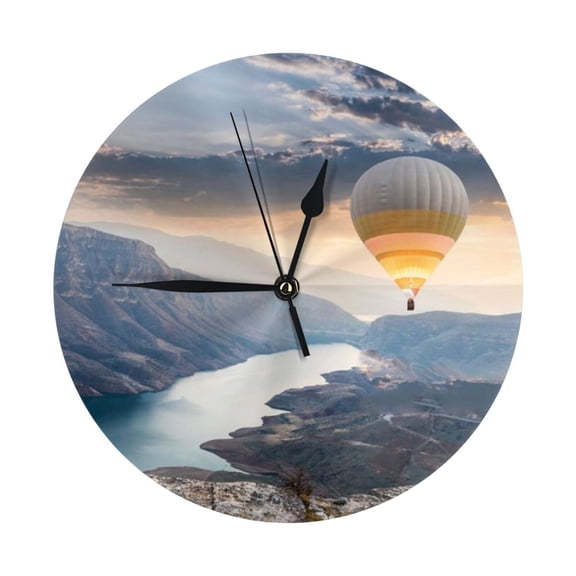 Round Wall Clock Hot Air Balloons Flying Over The Sky Printed Decorative & Creative Dual-Purpose Clocks Battery Operated For Home/Office/Classroom/School Clock