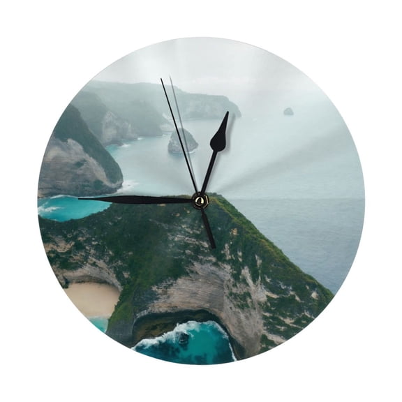 Round Wall Clock Island In The Middle Of The Ocean Printed Decorative & Creative Dual-Purpose Clocks Battery Operated For Home/Office/Classroom/School Clock