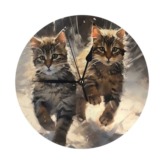 Round Wall Clock Kitten Printed Decorative & Creative Dual-Purpose Clocks Battery Operated For Home/Office/Classroom/School Clock