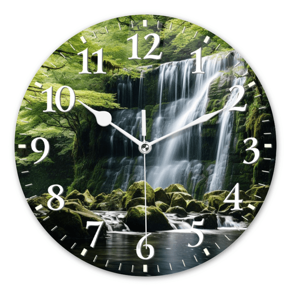 Round Wall Clock,Majestic Waterfall Cascades Down Moss-Covered Rocks,Silent Non-Ticking Wall Clock Decor for Home Office Kitchen Living Room Bedroom(10inch)
