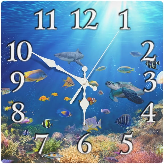 Round Wall Clock Non-Ticking Silent Battery Operated Clock 12 Inch, Sea Beach Blue Sky Sand Home Decor for Living Room, Kitchen, Bedroom, and Office